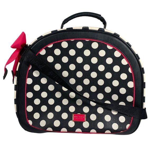 Betsey Johnson Polka Dot Weekend Overnight Travel Train Bag Pink Bow Floral Int. - Picture 1 of 11